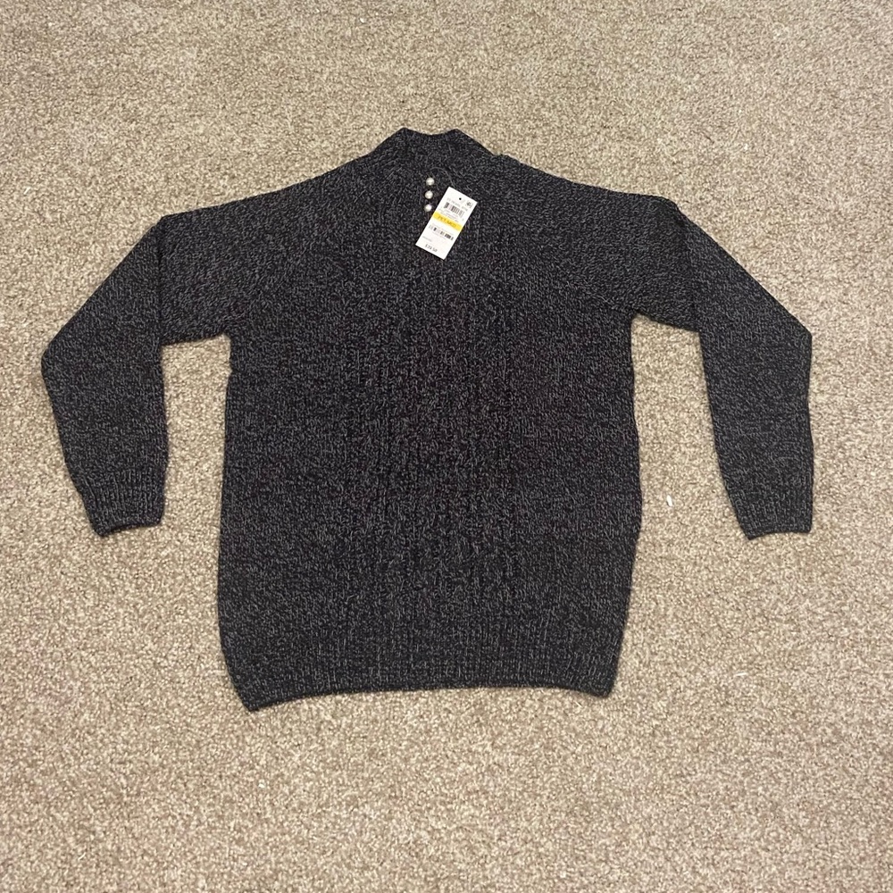 • karen scott petite sweater with pearl buttons •